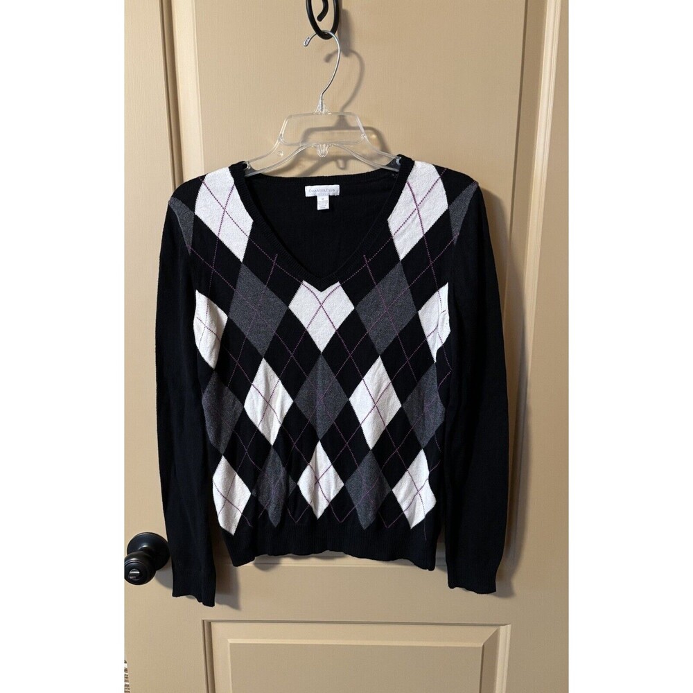 Charter Club Woman Juniors Black Pullover L/S V neck Sweater Size M Preowned